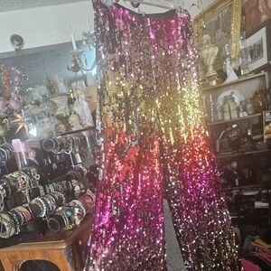 Gold and Pink Sequin Palazzo for Cocktail Nights